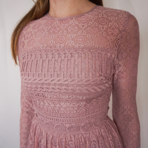 Asos Lilac Midi Lace Long Sleeve Dress NWT 2 0747 - Picture 8 of 8